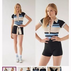Urban Outfitters Blue Striped Knit Romper